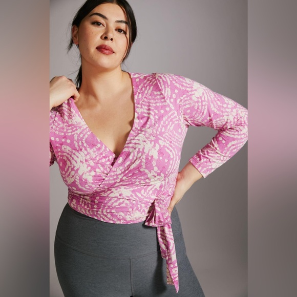 Anthropologie Tops - Daily Practice by Anthropologie Cropped Wrap Top in Hot Pink Print Size L
